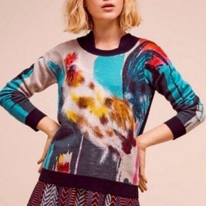 Anthropologie Lauren C Walcott Rooster Artwork Sweater, M